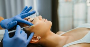 Aplicación de skinbooster mediante microinyecciones en el rostro